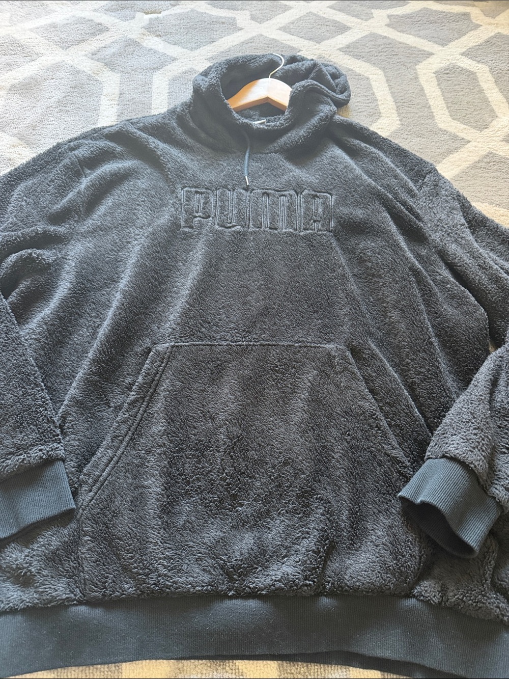 Puma Black Plush Sherpa Hoodie with Embossed Logo Sz XL